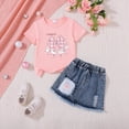 thumbnail image 2 of TOWED22 Girls 2-Piece Set Crew Neck Bow Short Sleeve T-Shirt A-Line Jean Skirt Outfits Clothing Sets(H,4-5 Y), 2 of 4