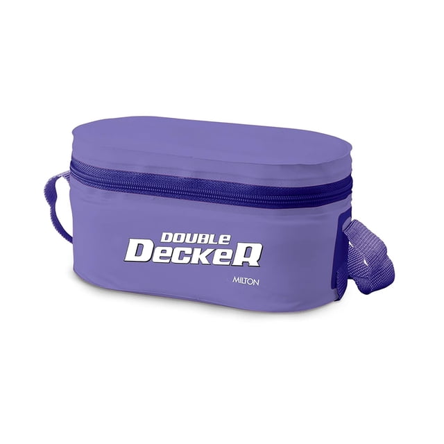 Softline Double Decker Lunch Box With Insulated Jacket - Purple | 1 Oval Container, 450ml + 2 Round Containers, 280ml Each - Leak Proof Tiffin For Office, College, Picnic | Light Weight