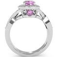 thumbnail image 3 of Three Stone Lab-Created Pink Sapphire Diamond Peekaboo Halo Engagement Ring In 14k White Gold, 3 of 6