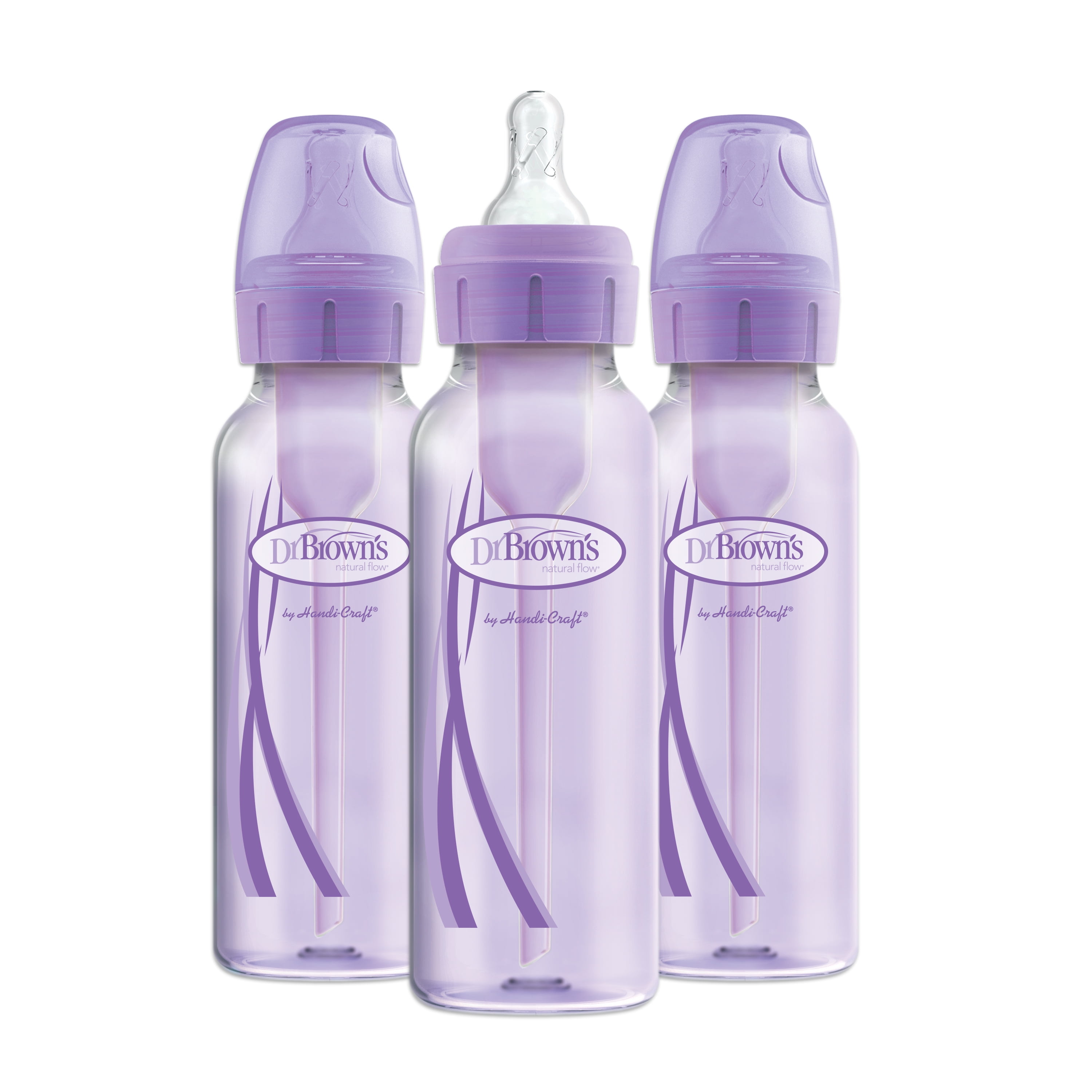 Dr. Brown's Options+ Anti-Colic Baby Bottles with Level 1 Nipples, Purple 3 Pack 8 oz, 0 mo+