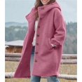 thumbnail image 3 of sicmoss Women's Red Single Breasted Long Wool Coat, Hooded Winter with Pockets, 3 of 4