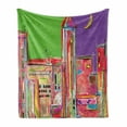 thumbnail image 1 of Fine Art Soft Flannel Fleece Throw Blanket, Pastel Toned Quirky Purple Skyline of Urban View with Moon Twilight Town, Cozy Plush for Indoor and Outdoor Use, 60" x 80", Multicolor, by Ambesonne, 1 of 6