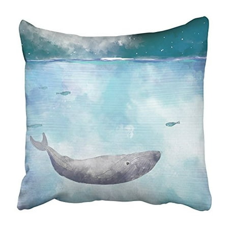 

USART Blue Drawing of Giant Whale in the Ocean with Full Moon Night Light Sky Aquatic Pillowcase Cushion Cover 16x16 inch