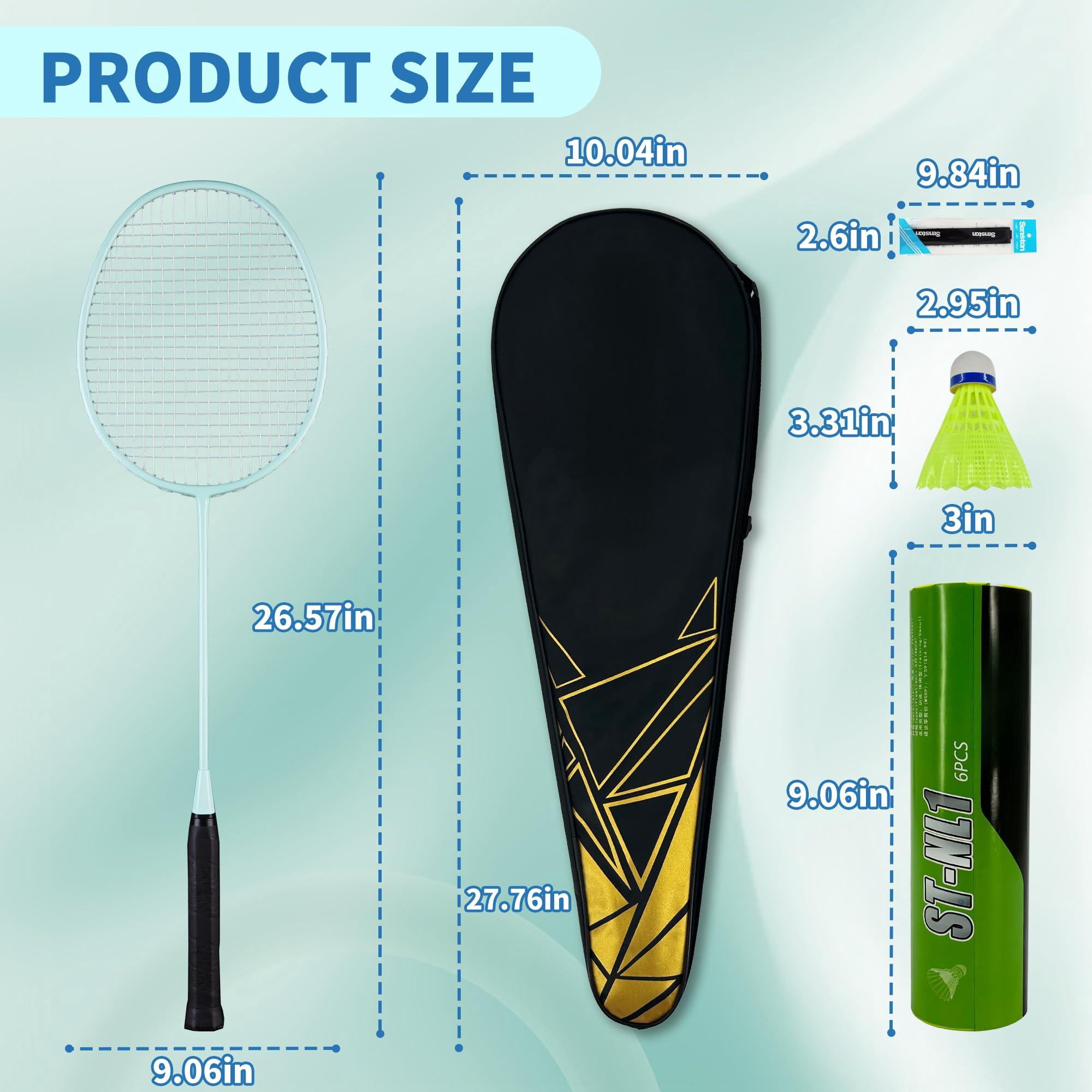 Professional Badminton Rackets Set Of 4 - Carbon Fiber  6 Shuttlecocks 4 Grips & Bag For Backyard Games | 90g Lightweight
