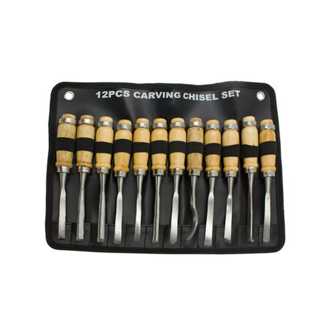 Amdohai 12 PCS Set Woodworking Cutters Set DIY Woodworking Carving Tools Set Multifunctional Household Carpenters Chisel Tool Set with Storage Bag