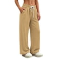 thumbnail image 7 of Womens Loose Casual Wide Leg Pants Solid Elastic Drawstring Waist Sweat Trousers with Pockets, Breathable Comfy Bottoms for Indoor Rest and Outdoor Activities S-3XL Khaki, 7 of 7