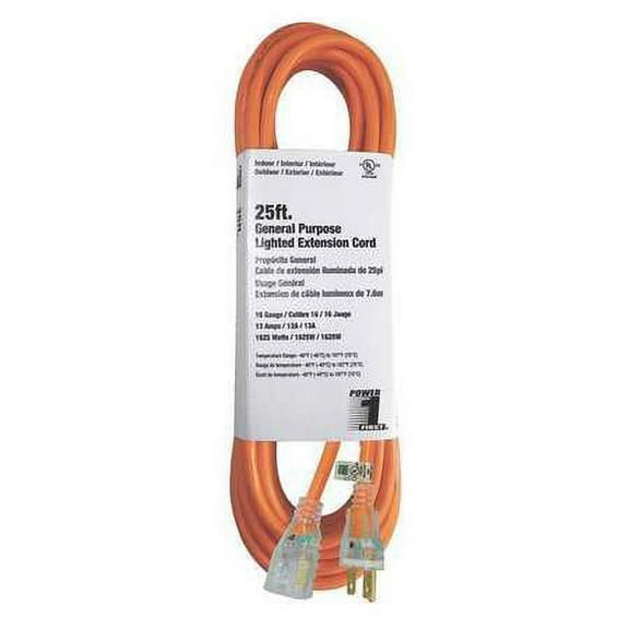 Extension Cord,25ft,16Ga,13A,SJTW,Orange