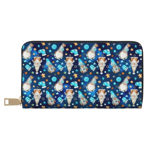 Leather Thin Slim Wallets for Women Men - Ice blue old man cute winter Clutch Card Wallet for Women Men with Zipper