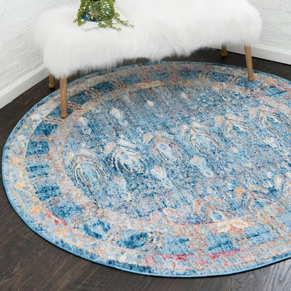 Unique Loom Brighton Collection Area Rug - Williamsburg (3' 3" Round Blue/Beige)