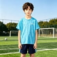 thumbnail image 2 of Bysome Boys Outfit Set Solid Color Short Sleeve Crew Neck Tees With Shorts Set Cozy Soft Boys Outfit Size 11-12 Years Sky Blue, 2 of 7
