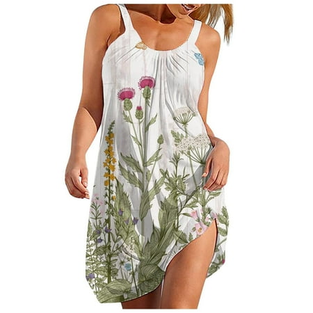 

YanHoo Women s Summer Dresses 2023 Boho Floral Print Beach Sleeveless Mini Dress Beach Tank Sundresses