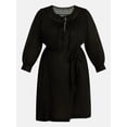 thumbnail image 5 of Terra & Sky Women's Plus Geo Eyelet Cotton Mini Dress with Long Sleeves, Sizes 0X-5X, 5 of 5