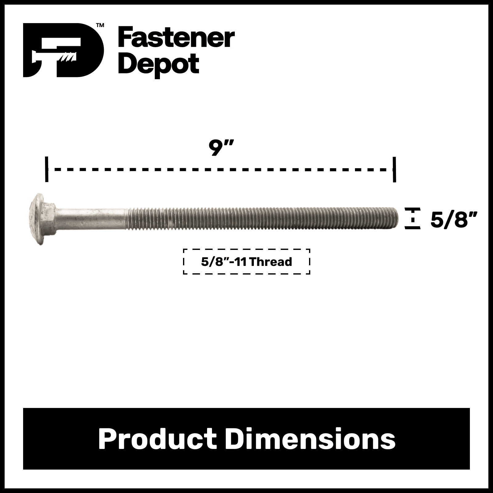 5/8"-11 x 9" Hot Dipped Galvanized Carriage Bolt w/Nuts & Flat Washers, Quantity 25 - by Fastener Depot, LLC