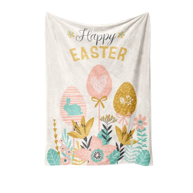 Flannel Blanket For Bed And Car With Easter Egg Bunny Pattern 31.5 in x 47.24 in Multicolor Polyester