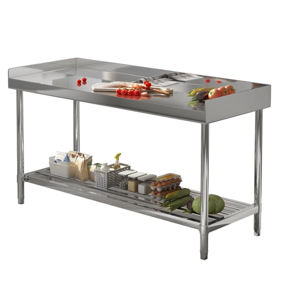 Garvee Stainless Steel Table 48"x24" with Backsplash for Prep & Work, Work Table with Adjustable Undershelf for Kitchen Restaurant