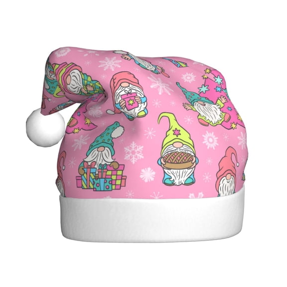 Kowoue pink Holiday Joy Pattern Santa Hat Christmas Hats for Adults, Holiday Unisex Velvet Comfort Xmas Hat for Women Men