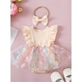 thumbnail image 2 of Argulvti Infant Baby Girls Summer Romper Dress with Bow Headband Cotton Flying Sleeve Floral Tulle Patchwork Leisure Jumpsuit, 2 of 9