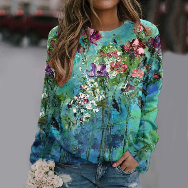 Ichuanyi liquidación de mujeres moda estampado de flores casual de manga redonda de cuello ICHUANYI WER2023081604768