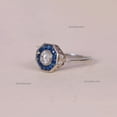 thumbnail image 2 of Princess Blue Sapphire & Diamond Ring, Vintage Ring, 925 Sterling Silver Ring, Statement Ring, Halo Ring, Gift For Her, 2 of 5