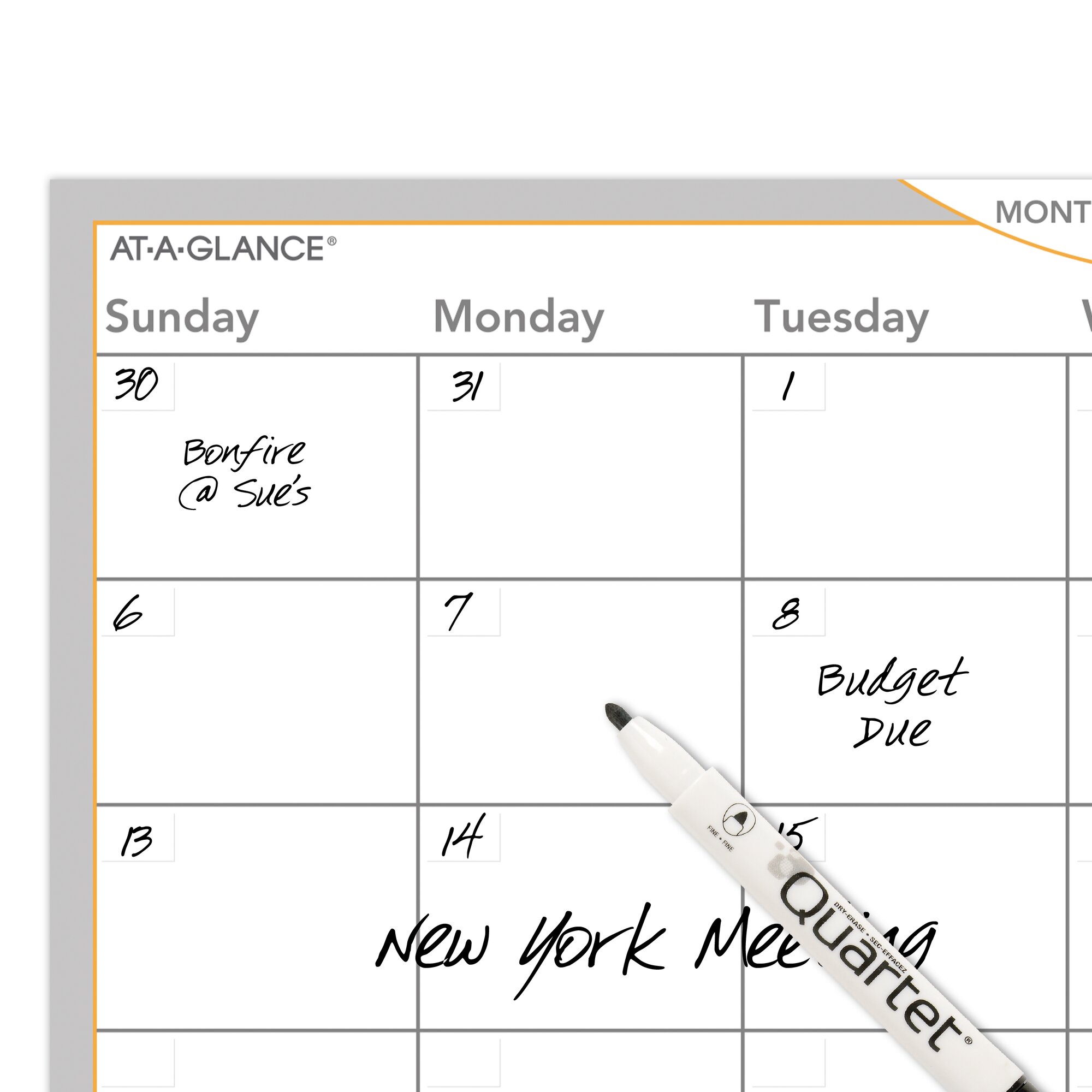 AT-A-GLANCE Undated WallMates Self-Adhesive Dry-Erase Monthly Planning Surface, 36" x 24"
