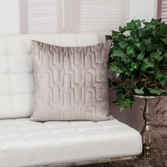 Nassau Collection Tuffed Velvet Quilt Basil Stitched Square Throw Pillow - 20" - Beige