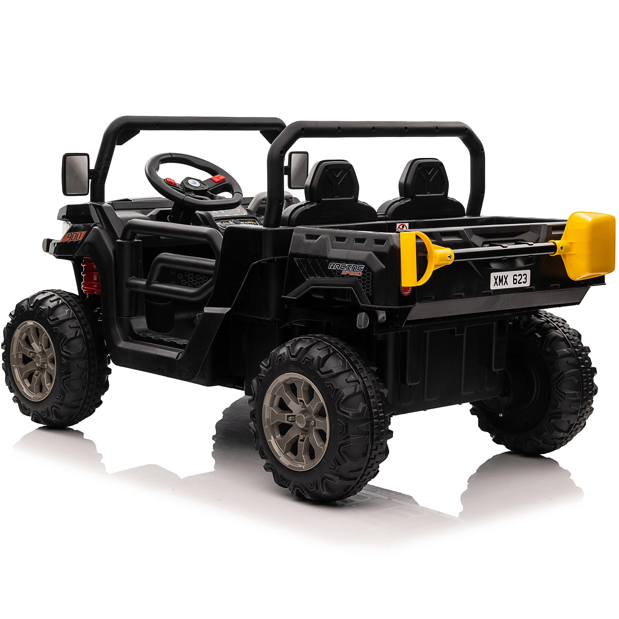 Joyracer 24 Volt Ride on Toys, 4WD Ride on Dump Truck for Kids, 2 Seater Ride on Car with Remote, Electric Power Car Wheels Toys with Trailer & Shovel, MP3/Bluetooth Music, Black