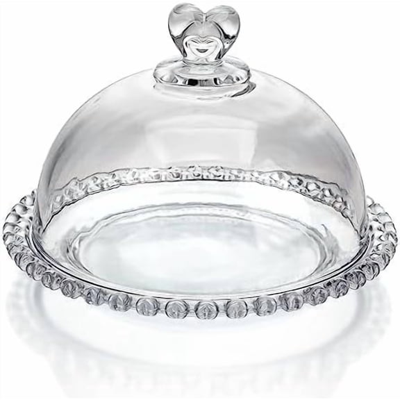 7" Crystal Cake Plate with Dome, Cake Stand with Cover, Round Pattern Glass Serving Platter with Lid for Christmas Kitchen Dining Bakery Pastries Display, Party, Dishwasher Safe(Clear)
