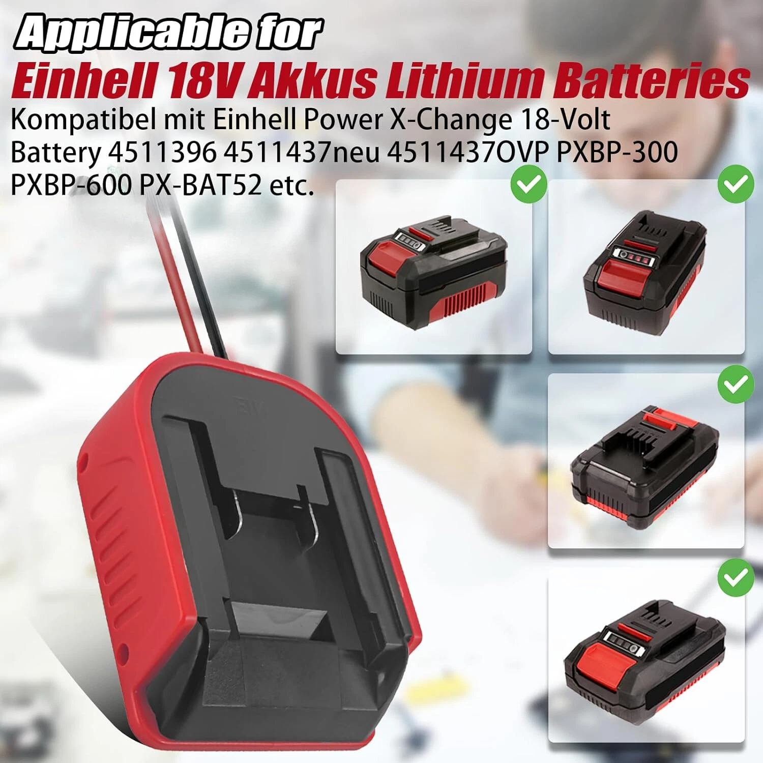 Adapter For Einhell 18V with 6FT Jumper Cable Car Battery Charger Jump Starter