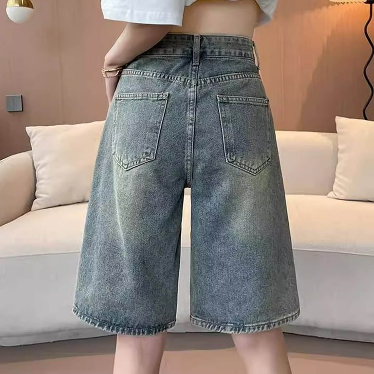 Rezuofi 1 Pcs Women Jorts Baggy Jeans Shorts Mid-Low Waisted