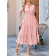 thumbnail image 2 of Womens Summer Casual Midi Maxi Dresses Light-Weight Short Sleeve V Neck Elastic Waist Boho Beach Dress Pockets Pink XL, 2 of 6