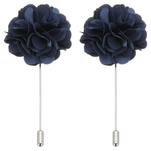 Uxcell 2Pcs Flower Boutonnieres Pin, Lapel Pin for Men Camellia Flower for Suit Wedding Graduation Anniversary Dark Blue