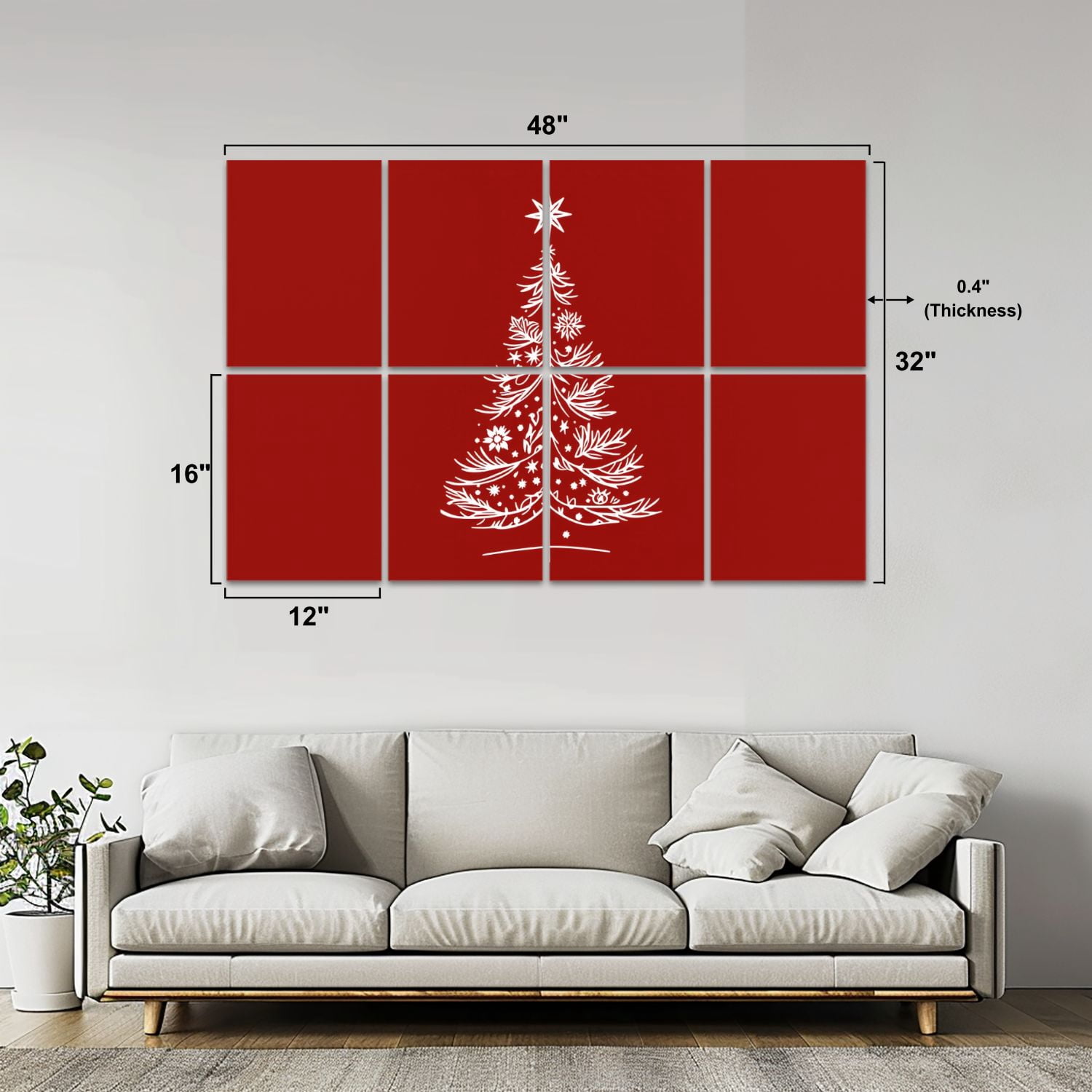 8 Pack Art Acoustic Panels Sound Absorbing White Christmas Tree Decorative Soundproof Wall Panels Self Adhesive for Nursery Game Room Bedroom 48"x32"