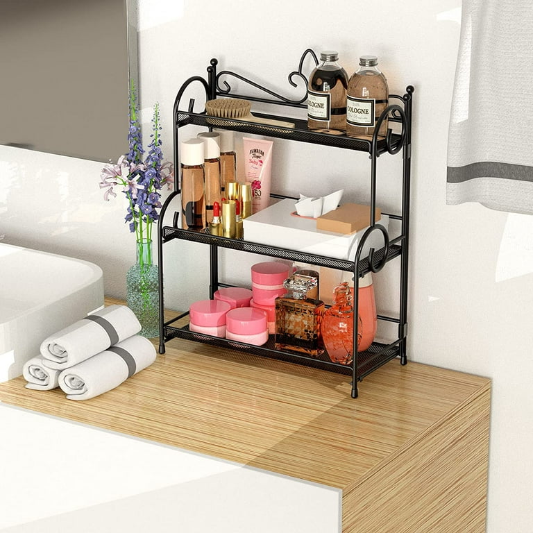 Bathroom Organizer Countertop 3 Tier Foldable Spice Rack Counter  Organization and Storage for Kitchen Bedroom Offices 