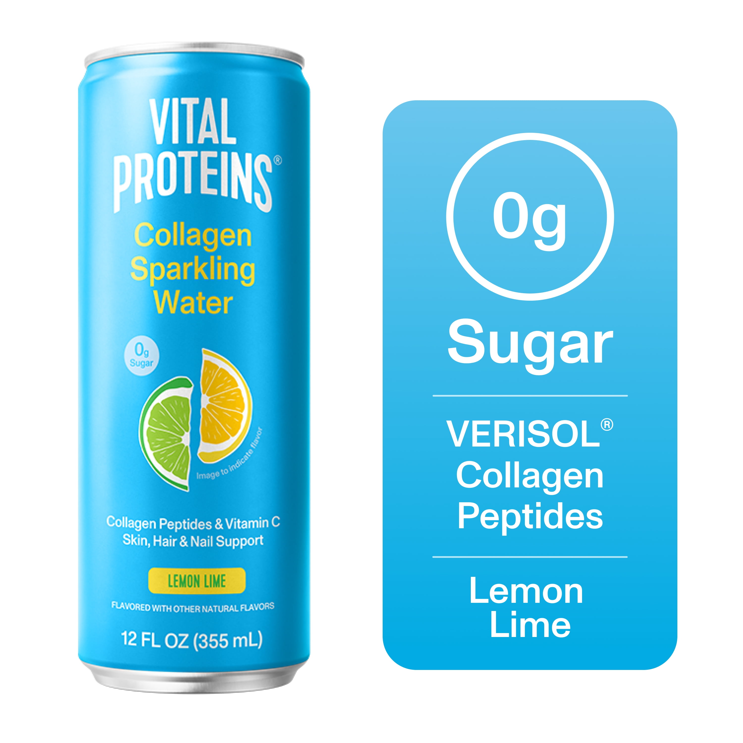 6 pack) Vital Proteins, Collagen Sparkling Water, Lemon Lime