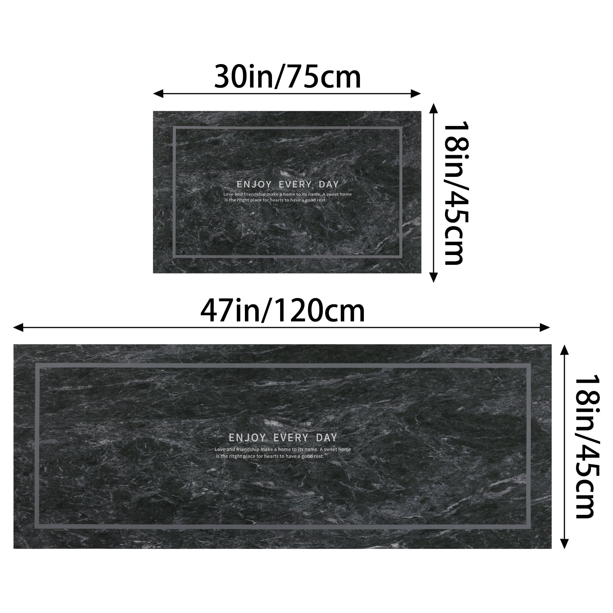 Unique Bargains 2 PCS Kitchen Mat, Abstract Printed Waterproof Kitchen Mats and Rugs Black 16" x 24" + 16" x 47"