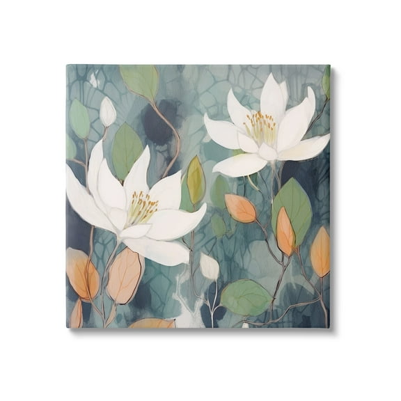 Stupell Industries Lilies on Geometric Pattern Botanical & Floral Painting Gallery Wrapped Canvas Art Print Wall Art, 17 x 17