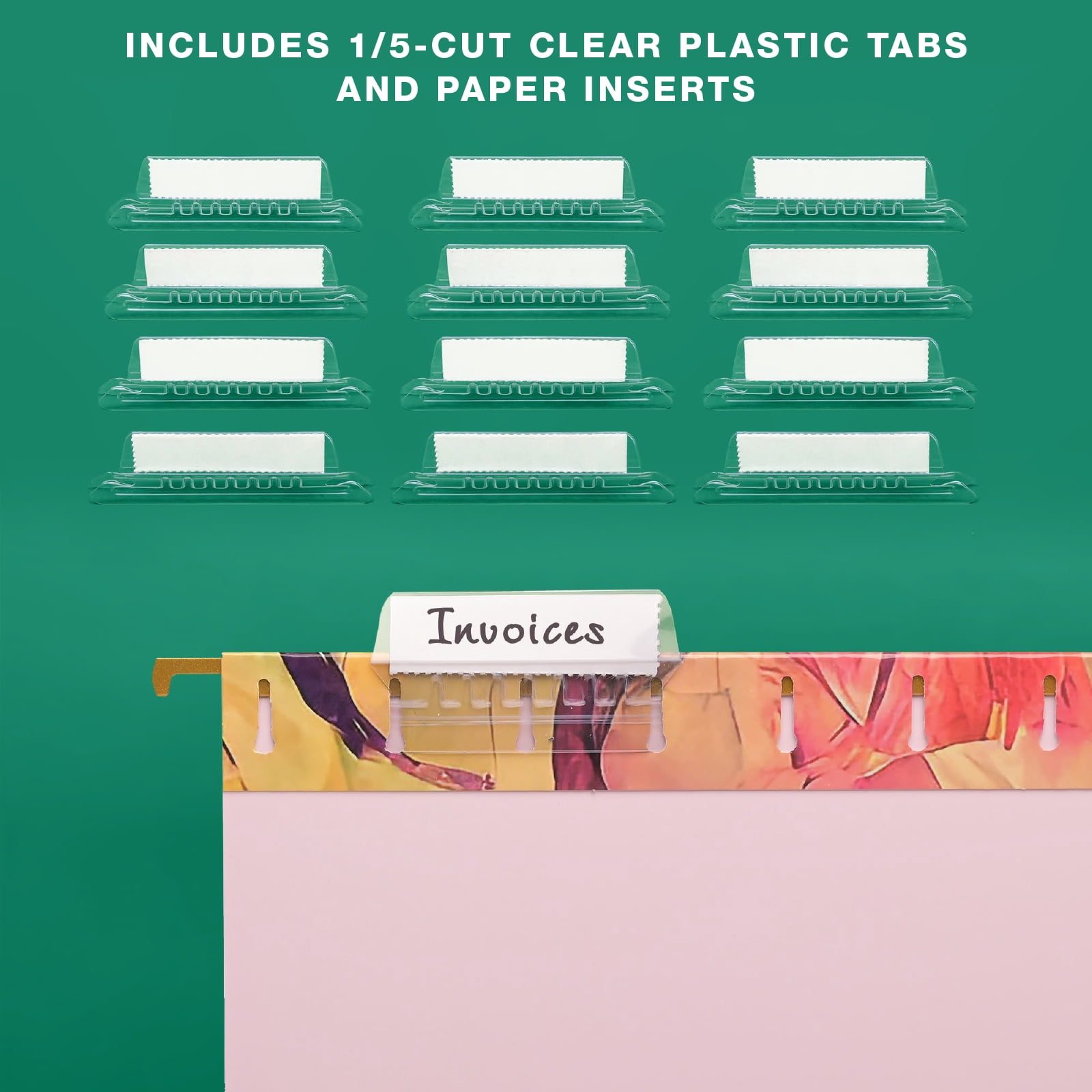 Global Printed Products 12 Hanging File Folders and 24 File Folders, Letter Sized - Abstract Floral