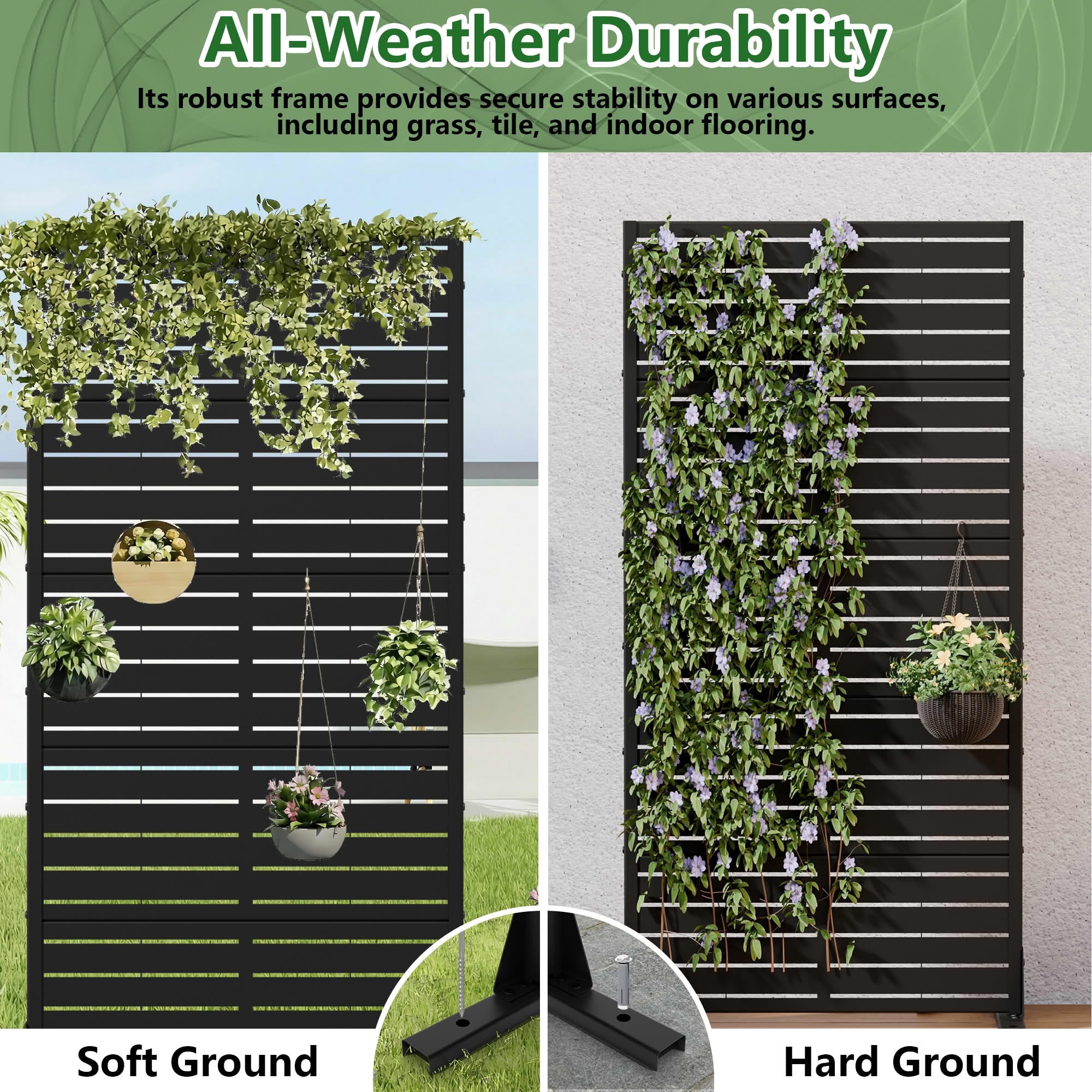 MAYEERTY Outdoor Metal Privacy Screen - 5ft Black, 5-Panel Classic Louvered Design, Easy Install for Apartment Balcony
