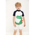 thumbnail image 3 of Kid Boys Chic Animals Printed Green Alligator One-Piece Rash Guard with Sun Hat 2pcs Swimsuit Pool Beach Bathing Suit (6), 3 of 4