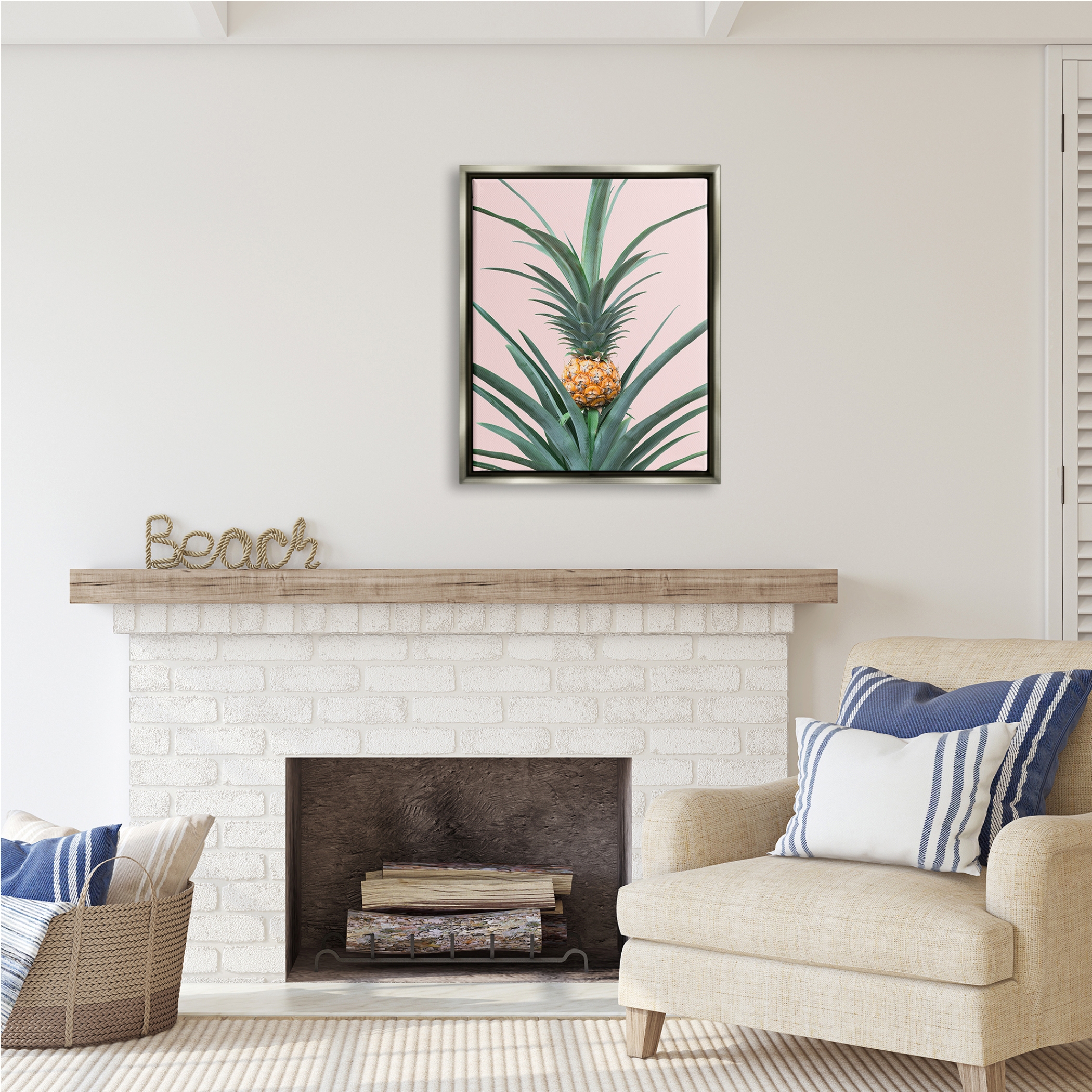 Stupell Industries Pineapple Plant on Pink Food & Beverage Photography Gray Floater Framed Art Print Wall Art, 25 x 31