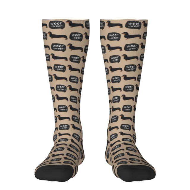 Fotbe Dachshund Dog Woof Calcetas Divertidas Estampadas para Hombre y Mujer, Calcetas de Algodón hasta la Rodilla para Caminar, Correr, Enfermería y Embarazo