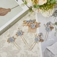 thumbnail image 3 of Juego de 5 horquillas para el pelo con forma de U, con diseño de flores azules, peines, pinzas, accesorios para el pelo, con purpurina dorada, hojas florales, perlas y diamantes de imitación, 3 of 9