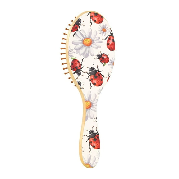 JSTEL Lady Bug Daisy Flower Hair Brush for Women Men Natural Wood Detangler Brushes for All Hair Types Hairbrush for Wet & Dry