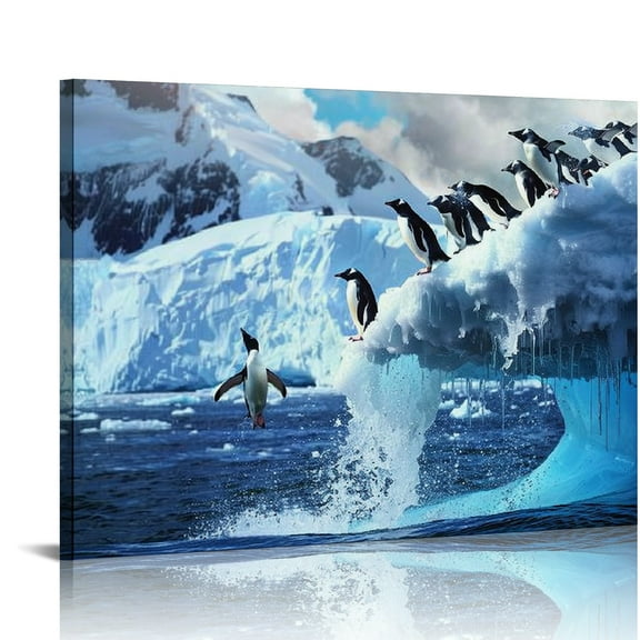Autua Penguins Glacier Ocean Canvas Wall Art Decor for Bedroom Living Room Office, Fashion Kitchen Pictures, Home Wall Decor 20x16in