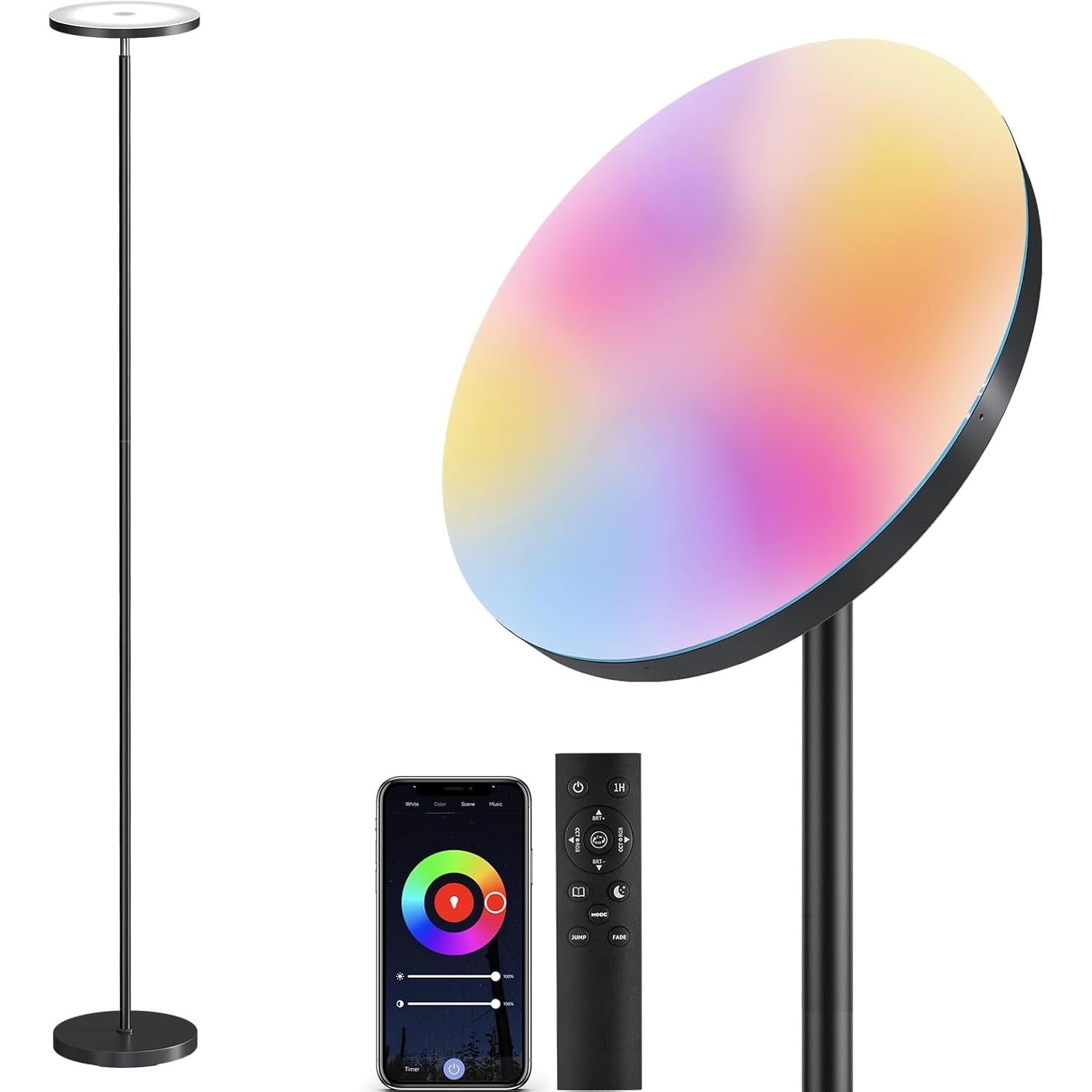 RGB Floor Lamps for Living Room, 32W Bright LED Floor Lamp with APP and Remote Control, Tall Standing Lamp with Stepless Dimmable, Modern Corner Lamp for Bedroom, Gaming Room