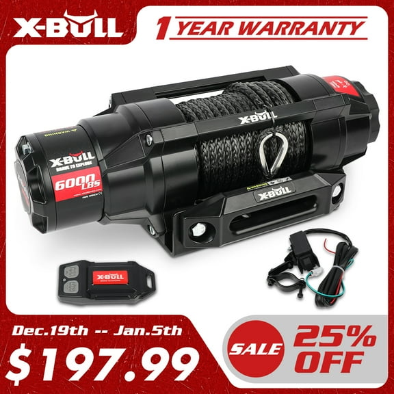 X-BULL 6000LBS IP68 Waterproof Electric Winch 12V 2 in 1 Wireless Remote Synthetic Rope Boat ATV UTV 4WD Winch Off-Road
