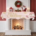 thumbnail image 2 of Pink Snowman Christmas Fireplace Mantle Scarf, Pink Striped Yellow Snowflake Mantel Cover Table Runner for Home Living Room Door Window, Indoor Outdoor Holiday Party Decor 17" x 90", 2 of 8
