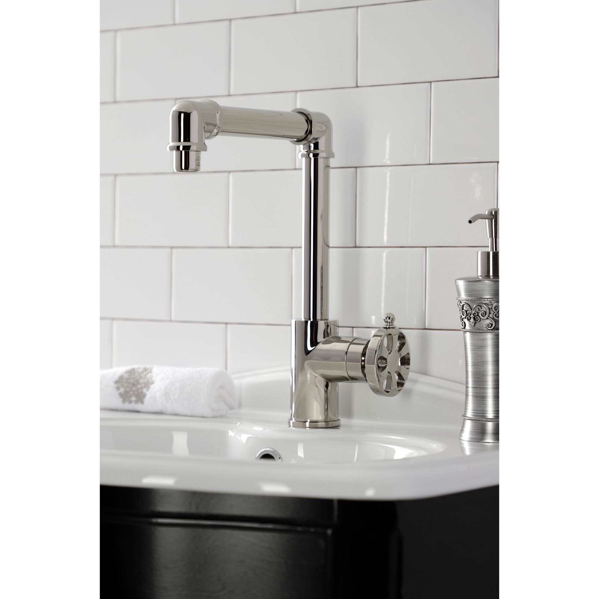 Kingston Brass KS144RXPN Belknap One-Handle Single-Hole Bathroom Faucet with Push Pop-Up Drain, Polished Nickel