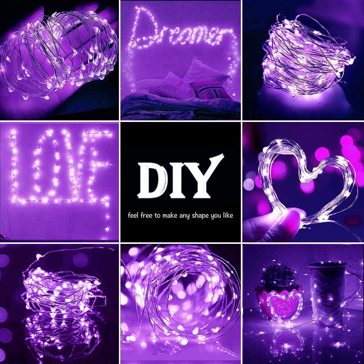 Purple Solar Fairy Lights Outdoor Waterproof, 2 Pack Each 33ft 100 LED Solar String Lights, 8 Modes Silver Wire Solar Twinkle Lights for Halloween Christmas Patio Garden