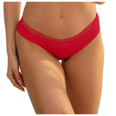 QYZEU Ladies Panties Women No Show Underwear Women s Low Waist Lace Briefs Solid Color Cotton Crotch Underwear Panties Sheer Shorts Women Red M